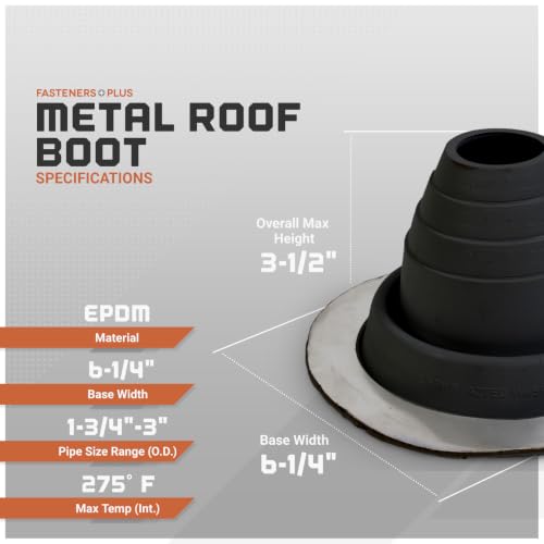 Image of Fasteners Plus #2 Round EPDM Metal Roof Pipe Flashing Boot (Fits 1-3 /4 inch - 3 inch Pipe OD), Black