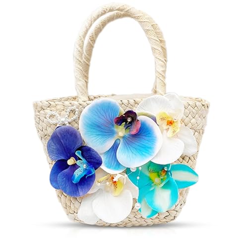 Bolso Tote para Mujer, Mini Bolsa de Paja Azul