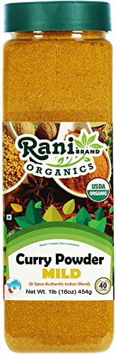 Rani Organic Curry Powder Mild (8-Spice Authentic Indian Blend) 16Oz (1Lb) 454G Pet Jar ~ All Natural | Salt-Free | Vegan | Gluten Friendly | Non-Gmo | Indian Origin | Usda Certified Organic #TOP24