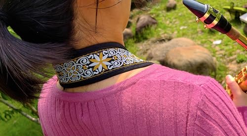 lightstar Embroidery Saxophone Neck Strap - (Comfort, Breathable, Metal Swivel Snap Hook) Sax Neck Strap for Alto Tenor (Sunflower embroidery) - Thumbnail 5