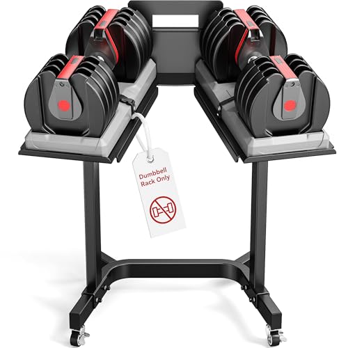 Adjustable Dumbbell Stand Rack with Tablet Holder and Wheels Heavy Duty Rolling Organizer Cart for Home Gym (Rack Only)