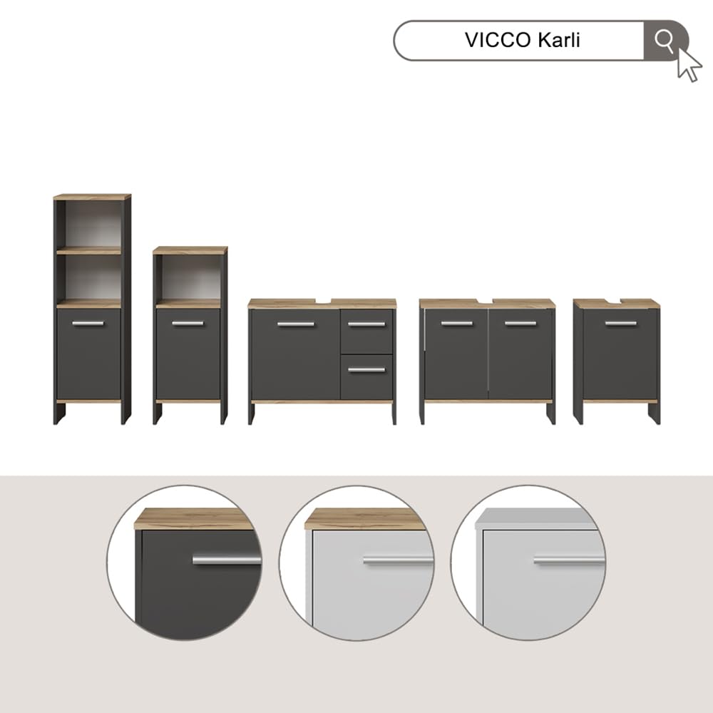 Vicco Meuble Vasque Simple Karli, Blanc, 38.2x57cm avec la Porte, Compatible avec Les siphons Standards et Installation Facile