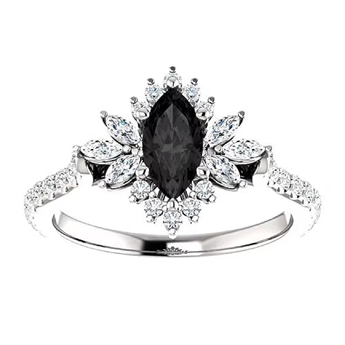 1 CT Dahlia Marquise Black Engagement Ring 14k Yellow Gold, Flower Black Onyx Ring, Floral Black Diamond Marquise Ring, Halo Black Marquise Ring, Awesome Ring For Her4
