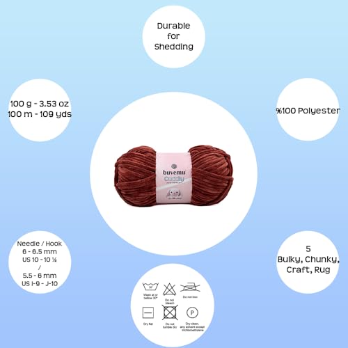 Image of Cuddly Velvet Chenille Yarn, Super Soft Fluffy Bulky for Knitting Crocheting Blanket Amigurumi, Durable for Shedding, 100 Gram (3.53 Ounces) 109 Yards (100 Meters) (Cinnamon) (3 Skeins)