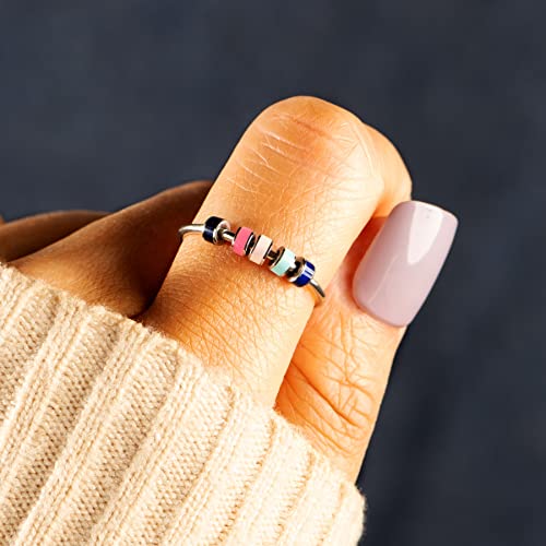 STORYJEWELLERY Fidget Rings for Women, Anxiety Ring for Girls, Silver Enamel Fidget Rings, Fidget Rings for Anxiety for Women, Gifts for Women(all Plated Rom 10) - Thumbnail 4