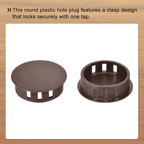 Image of MECCANIXITY 64PCS 32mm(1 1 /4 inch) Brown Plastic Hole Plugs, Flush Type Panel Hole Plugs Insert End Caps for Locking Hole Tubes Furniture Cabinet