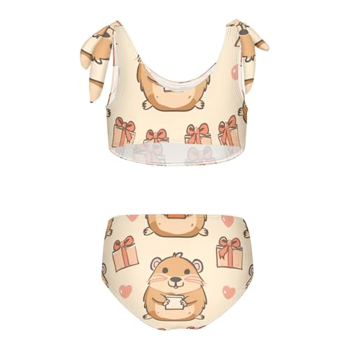 Girls' Bikini Set, Capybara Pattern Holding A Present Kids Swimsuit 2 Pcs Beach Bathing Suit2