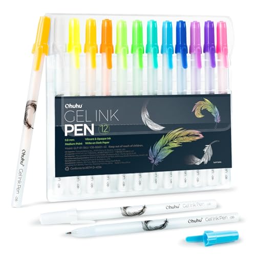 Ohuhu Gel Pens: 12 Pack Extra Fine Point for Highlight Black Pape...