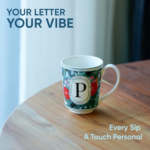 Image of Shay Alphabet Mug, 1 Pc, P, 300ml | Ceramic Mug |Glossy Finish | Ceramic Coffee Cup | Porcelain | Microwave Safe (Alphabet Mug - P)