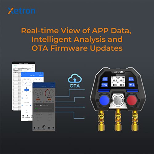 Xetron Manifold Gauge Digital Diagnostic Hvac 1/4"Sae, Terminator Of Traditional Mechanical Gauge, Ota Remote Firmware Upgrade, R410A R134A R12 R404A Etc Refrigerants, 2-Way Dmg-10X #TOP2