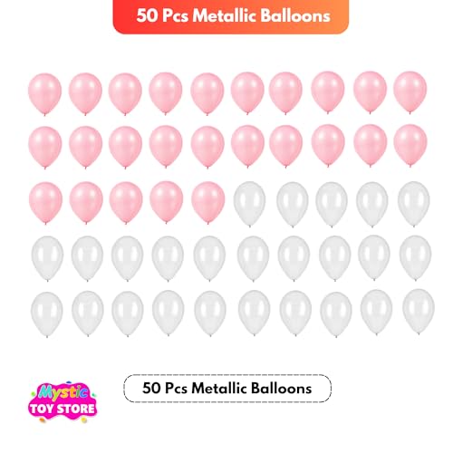 Image of 50 Pcs Pink White Metallic Chrome Balloons for Birthday Decoration Items Anniversary Baby Shower Girls Year With Latex Transparent Metallic Balloon Happy Birthday Decoration Set Kit Combo