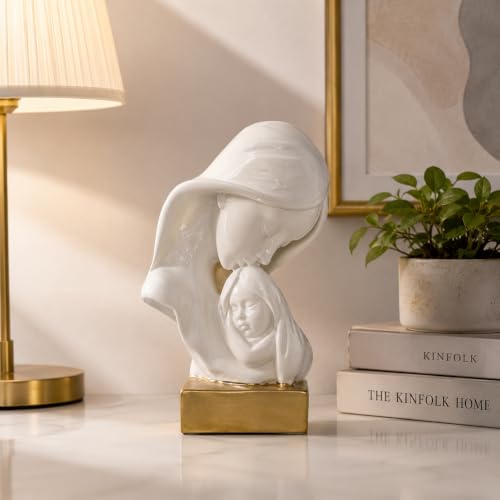 Image of eCraftIndia Mother and Child Decorative Statue for Home Decor | White & Gold Family Showpiece | Modern Abstract Sculpture for Living Room, Bedroom, Office Table & Gifting
