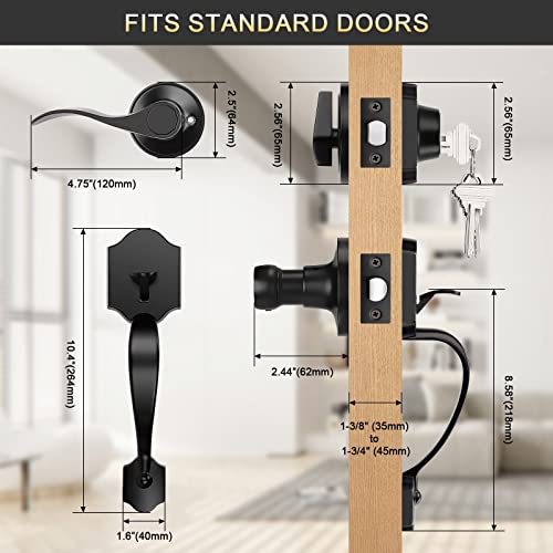 Tinewa Black Front Door Handle And Deadbolt Set, Front Door Lock Set, Entry Door Locksets With Deadbolt Single Cylinder, Reversible For Right And Left Handed #TOP2