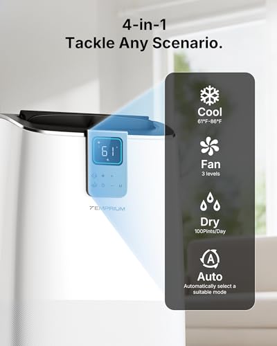 Temprium 14000 BTU Portable Air Conditioners up to 750 Sq.ft, Quiet AC for Bedroom with 41dB, Silent Mode, 24H Timer, 4-in-1 Smart Portable AC Unit with Drainage-free Cooling, APP/Voice/Remote Control - Image 4