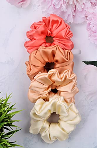 Image of Satin Scrunchies Hair Bands for Women | No-Damage Elastic Hair Ties for Ponytails & Buns | Fluffy & Stylish Rubber Bands | Large Size | Pack of 5
