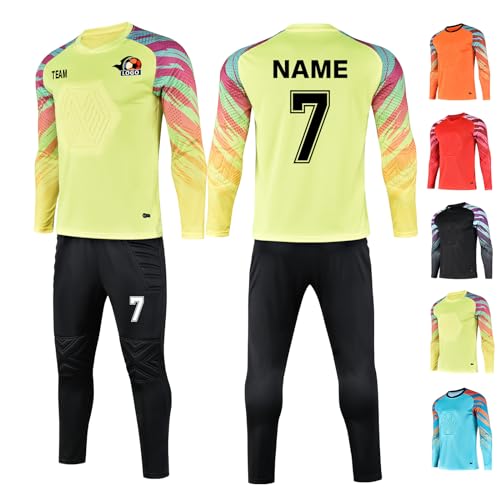 Custom Padded Goalie Jerseys for Kids Youth Adults with Name Number Team Logo Personalized Soccer Mens Goalkeeper Jersey Yellow