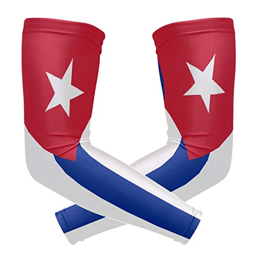 CHLBOJ Cuban Flag Compression Arm Sleeves 1 Pair - 2 Sleeves Youth & Adult Sizes Football Baseball Basketball Cycling Tennis