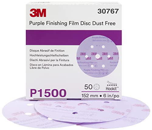 Image of 3M Hookit Purple Finishing Film Abrasive Disc 260L, 30767, 6 in, Dust Free, P1500, 50 discs per carton