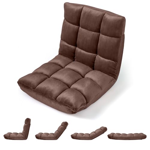 Image of Giantex Folding Floor Chair with Back Support, 14 Adjustable Position, Padded Sleeper Bed, Couch Recliner, Gaming Video Chairs for Adults, Meditation, Living Room (Coffee)