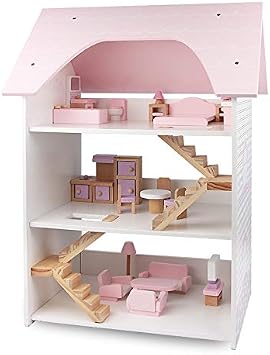 DIY Wooden Dollhouse House House Model Large Wooden Doll House Princess House DIY Doll House 3D Puzzle Color Pink, Size 41*29.5*66cm