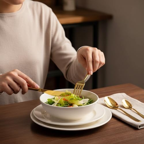 Image of 12 Pcs Gold Mirror Polish Stainless Steel Cutlery Set for Dining Table with Spoons and Forks Set + Butterknives - The Perfect Tableware /Flatware