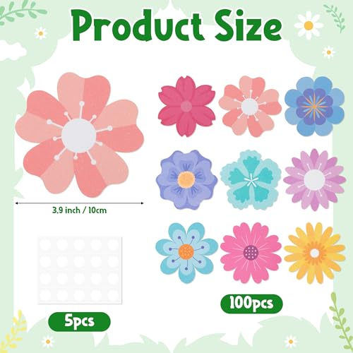 Image of Flowers Glitter Cutouts - 100Pcs Versatile Colorful Floral Cut-Outs Springtime Flowers Shaped Paper Die Cut for Spring Summer Party Baby Shower Home School Classroom Bulletin Border Wall Decorations