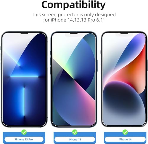 Image of Tempered Glass for iPhone 13 /13 Pro / 14 / 16e / 17e Tempered Glass Screen Protector with (Easy Installation Kit) Anti Scratch, Bubble Free