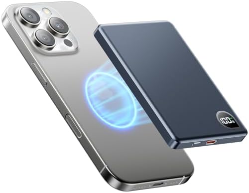 Portable Charger Power Bank, 5000mAh Ultra Slim Battery Bank with USB-C & Digital Display, 22.5W Fast Charging Magnetic Battery Pack for iPhone 16/15/14/13 Series, Samsung & Android(Blue)