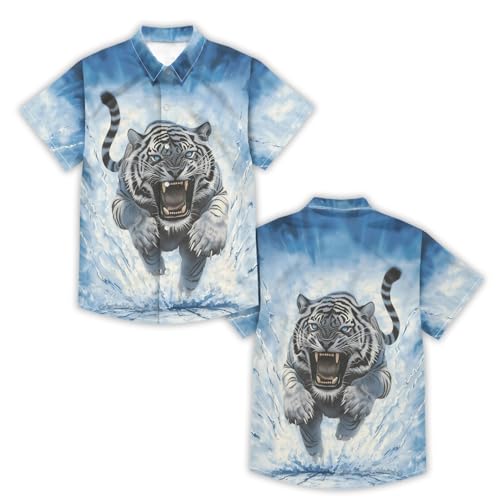 Image of Kids Tie-dye Hawaiian Shirt 80s Button Down Retro Short Sleeve Casual Beach Tropical Funny Party Outfits for Boys
