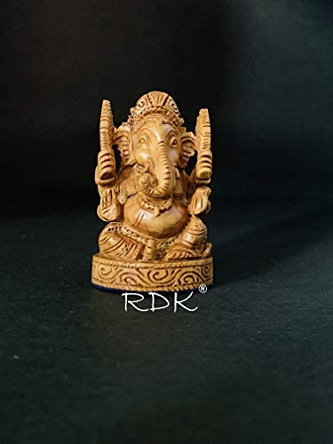 Image of RDK Handpainted Green Aventurine Ganesh Idol, Natural Healing Stone Ganpati Murti, Compact Size for Home Temple, Office Desk & Car Dashboard, Spiritual Vaastu Decor & Festive Gift