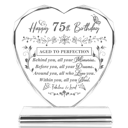 QIANRUNA 75th Birthday Gifts for Women Men, Laser Glass Heart