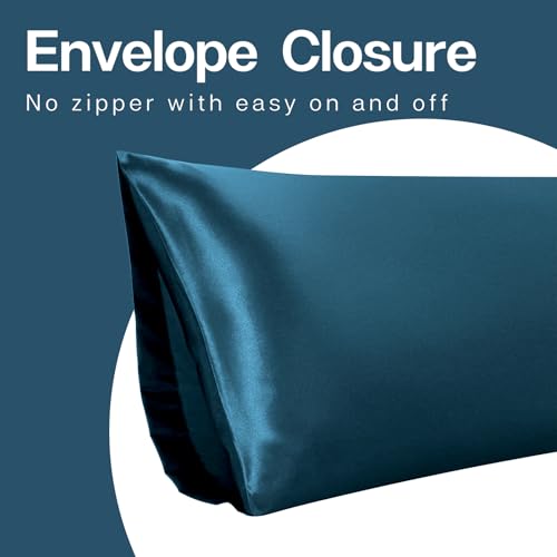 Image of MR&HM Satin Body Pillow Cover, Soft and Breathable Body Pillow Case with Envelope Closure, Cooling and Silky Long Pillowcase for Hair and Skin,Grey (20x54, Teal)