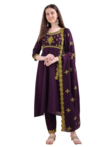 Kurta Set Anarkali court en soie violette pour éviter l'inconfort en fête