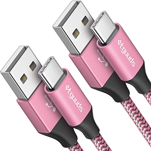 etguuds Câble USB C Rose [1m, Lot de 2], Câble USB vers USB C 3A Charge Rapide Nylon Chargeur Type C Cable pour Samsung Galaxy S23 S21 S20 S10 S9 S8 Plus, A20 A21 A40 A50