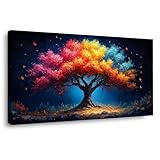 WIKEO Árbol de la vida de pared arte lienzo Árbol Abstracto Colorido carteles e impresiones,cuadro moderno de arte de pared para decoración interior del hogar（Rojo 6-20x40cm Enmarcado
