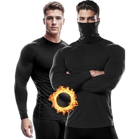 DRSKIN 2 Pack Men's Thermal Compression Shirts Fleece Lined Turtleneck Base Layers Underwear Sports Athletic Workout Winter, HOT(Round SBB01+Turtleneck SB01), M Cover