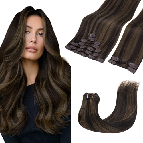 Image of GOO GOO Clip in Hair Extensions Real Human Hair Brown Remy Extensions