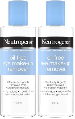 Neutrogena Oil-Free Eye Make-Up Remover 200 ml, Removes waterproof eye make up, No oily residue (Pack of 2)
