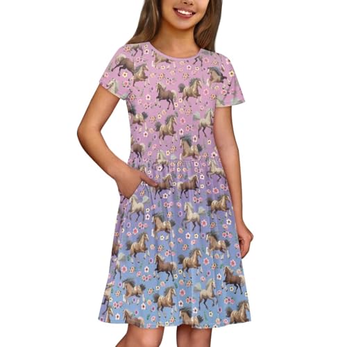 Image of Short Sleeve Dress for Girls with Pockets Cute Toddler Girl Clothes Summer 2-12
