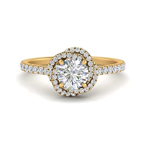 Image of 55Carat Choose Your Gemstone Flower Diamond CZ Ring Yellow Gold Plated Round Shape Halo Engagement Rings Everyday Jewelry Wedding Jewelry Handmade Gifts for Wife US Size 4 to 12