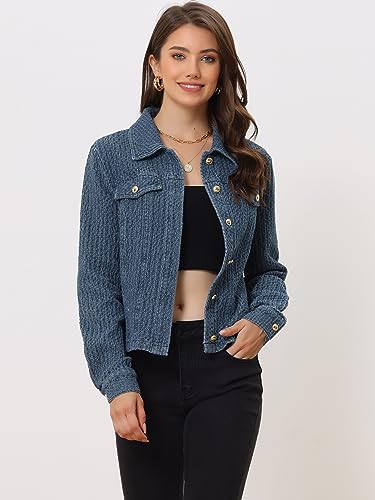 Allegra K Women's Denim Jacket Button Down Collared Long Sleeve Texture Casual Washed Jean Jackets3