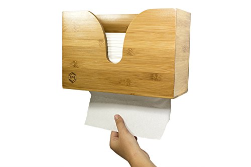 Bamboo Dual-Dispensing Multi-Fold Paper Towel Holder. Wall Mount or use on Counter Top, Table, or Sink for Portable Use. Houses Single, Z, C, Multi-Fold Paper/Hand Towels(Paper Towels Not Included)