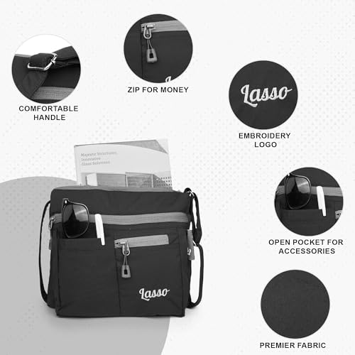 Image of Lasso Sling Bag For Women with Adjustable Strap Stylish Ladies Crossbody Polyester Sling Bag for Office, Causal, Travel & College | 5L Capacity & 5 Multiple Pockets (4 Zip & 1 Open Pocket)