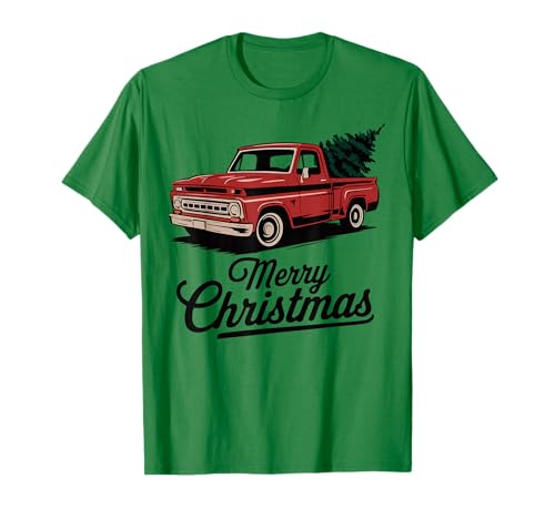 Red Pickup Truck Christmas Tree Vintage Christmas Men Women T-Shirt
