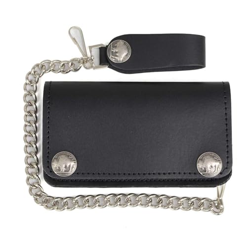 Milwaukee Leather MLW7802 Men's 6” Leather Long Bi-Fold Biker Wallet w/Anti-Theft Stainless Steel Chain