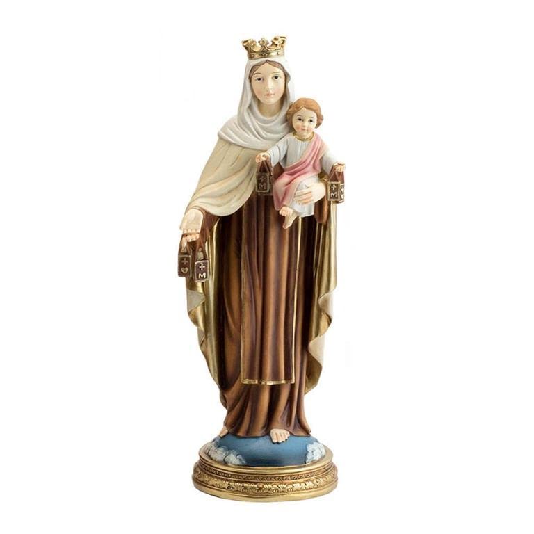 Figura Virgen del Carmen con Base Resina Pintada a Mano 30 cm