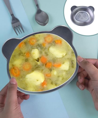 Image of LiLLMONKiDZ Stainless Steel Monkey Print Bowl with Spoon & Spork for Kids, 500ml Capacity Soup & Maggie Bowl Set, Adorable Printed Snack Bowl Set
