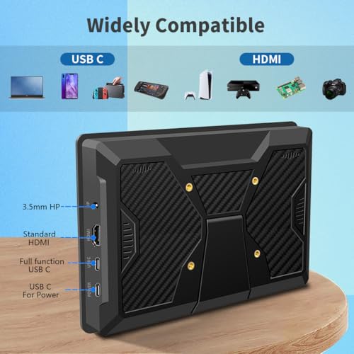 Image of 10.1 inch Touch Screen Monitor, IPS 1280x800 Small USB-C Secondary Display, 10-Point Touch, HDMI, VESA, Dual Speakers, Mini Monitor for Laptop PC Rasp Pi