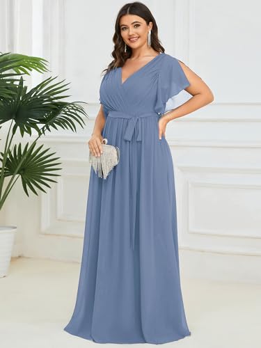 Image of Ever-Pretty Plus Women's Spring Chiffon A-Line Plus Size Bridesmaid Dress Empire Waist Ruched Formal Wedding Guest Dresses
