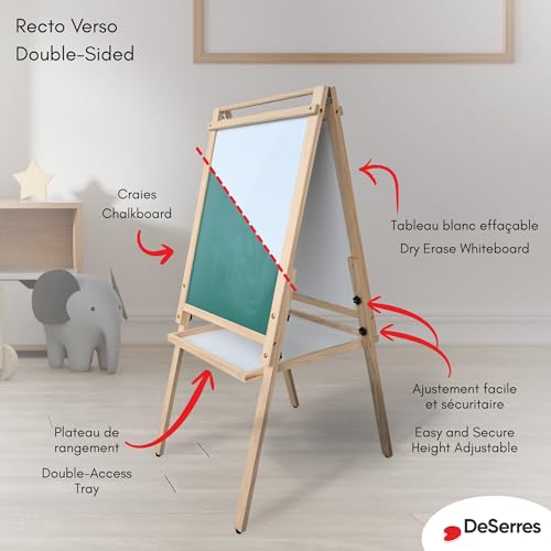 DeSerres - Adjustable Art Easel for Kids All-In-One with Double-Sided Board - Wooden Standing with Dry Erase Whiteboard & Chalkboard - Height Adjustable with Rod for Paper Roll - 201202 by DeSerres - Image 3